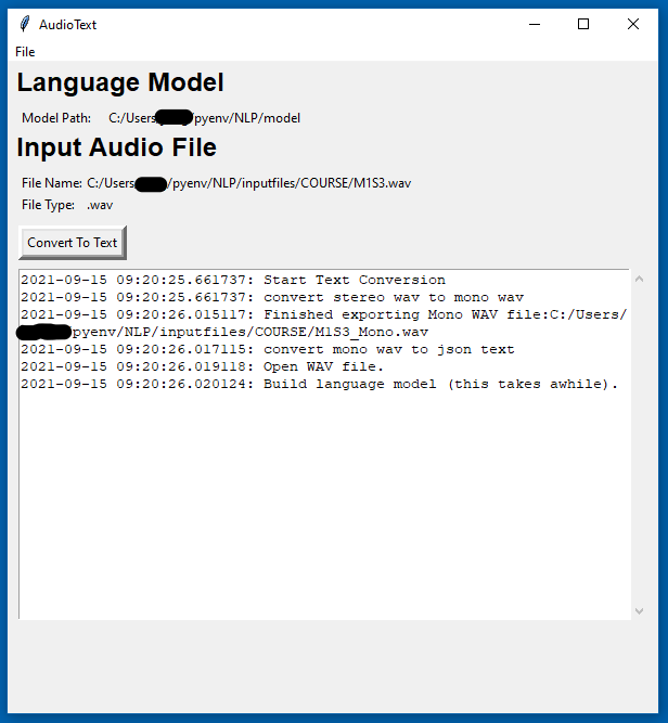 AudioText transcribing a podcast file.