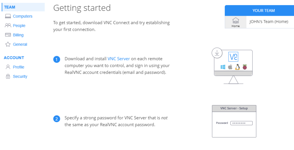 realvnc account home