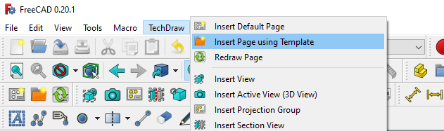 FreeCAD Tech Draw Insert Page Menu Option