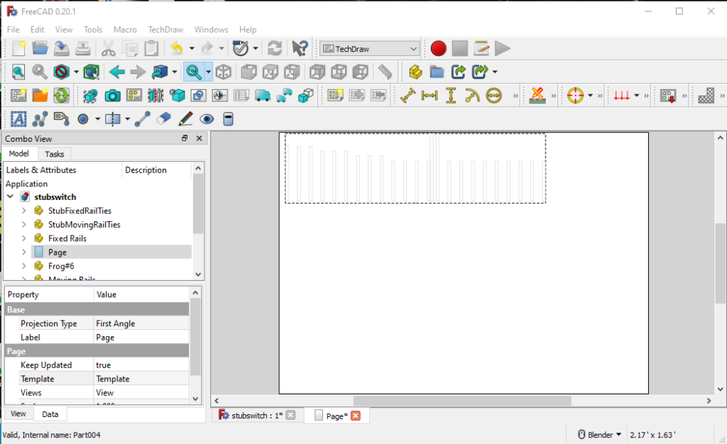 Stub Switch 2D FreeCAD Tech Drawing